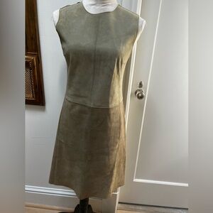 Vince 100% lamb leather sage green shift dress pockets size 4 stained